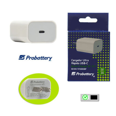 Accesorios Para Celulares Probattery Cargador Usb Tipo C A 220V Carga Rapida Quick Charge Qc 3.0